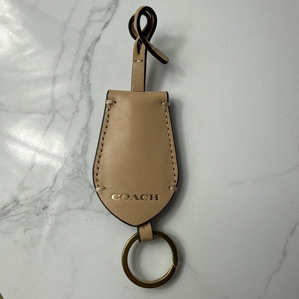 Coach Beechwood Tan Leather Hidden Keyring Pouch Loop Key Fob Hangtag Keychain